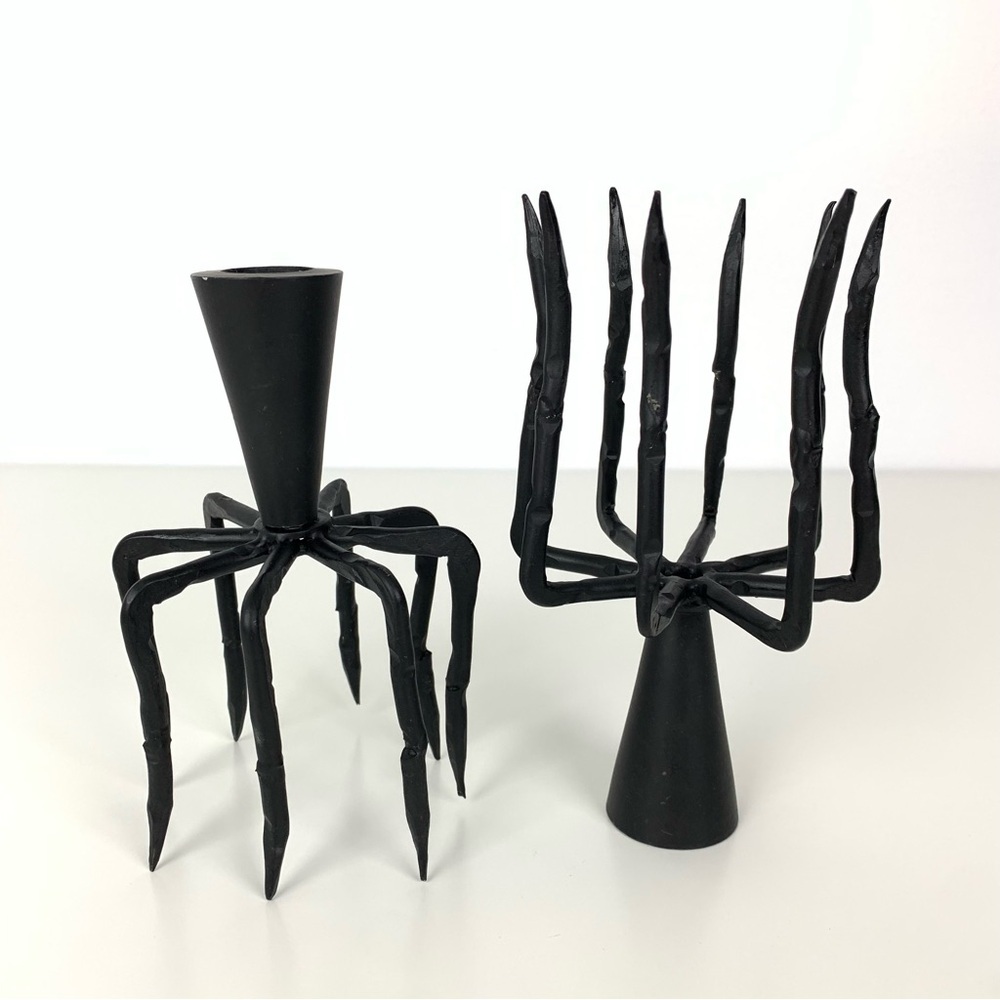 Pair Spider Legged Candle Holder Metal Black Dual Use Weird Scary Unusual - Picture 15 of 15